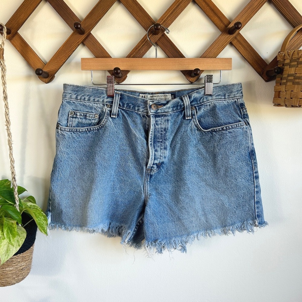 Vintage American Eagle Outfitters Denim Cut Off Shorts Medium Wash Button Fly